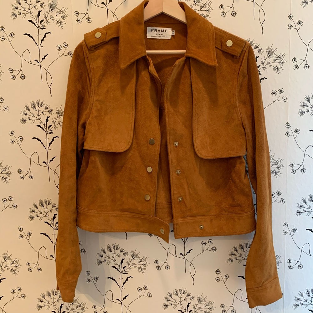 Frame Denim Le Cropped Tan Suede Trench Jacket